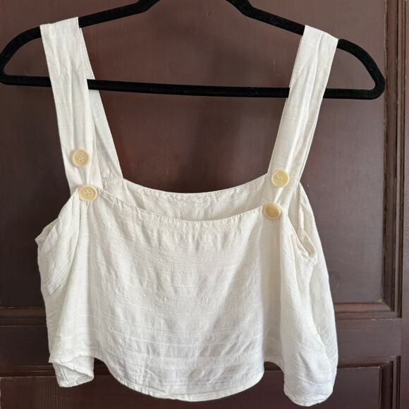 REFORMATION | White Textured Linen Bland Square Neck Crop Top | Extra Small - Picture 4 of 5